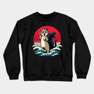 Catzilla Cat Japanese Art Funny Cat Crewneck Sweatshirt